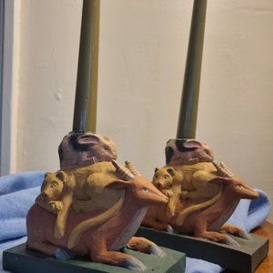 Vintage Set of 2 Candle Holders handmade in Philippines. Animal Candle Holder